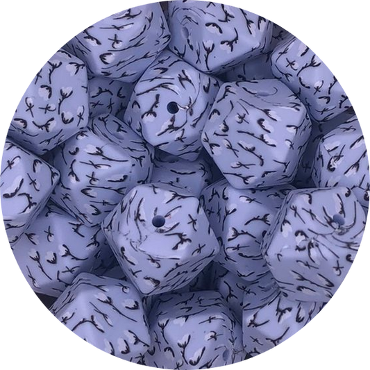 Blue Cotton Flower-17mm-hexagon-10pack