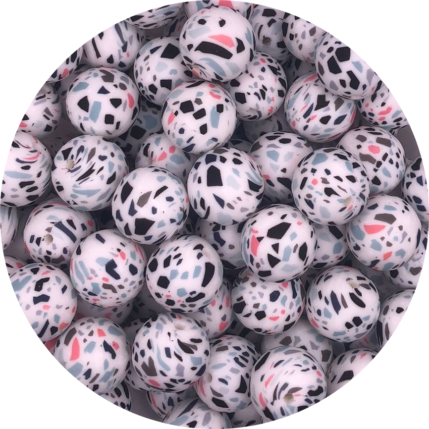 Printed White Terrazzo-19mm-round-10pack