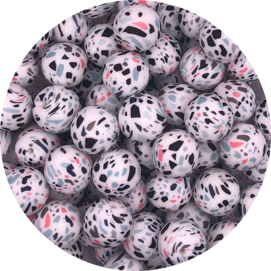 Printed White Terrazzo-19mm-round-10pack