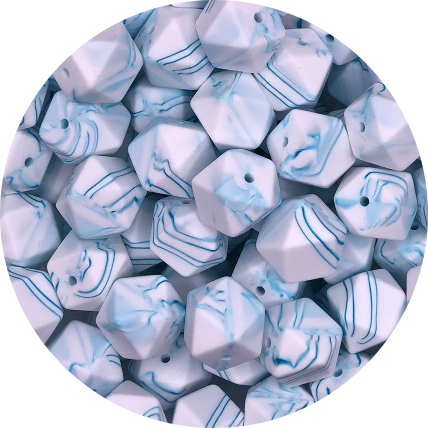 Marble Teal-17mm-Hexagon-10Pack