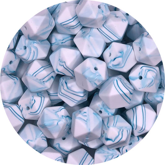 Marble Teal-17mm-Hexagon-10Pack